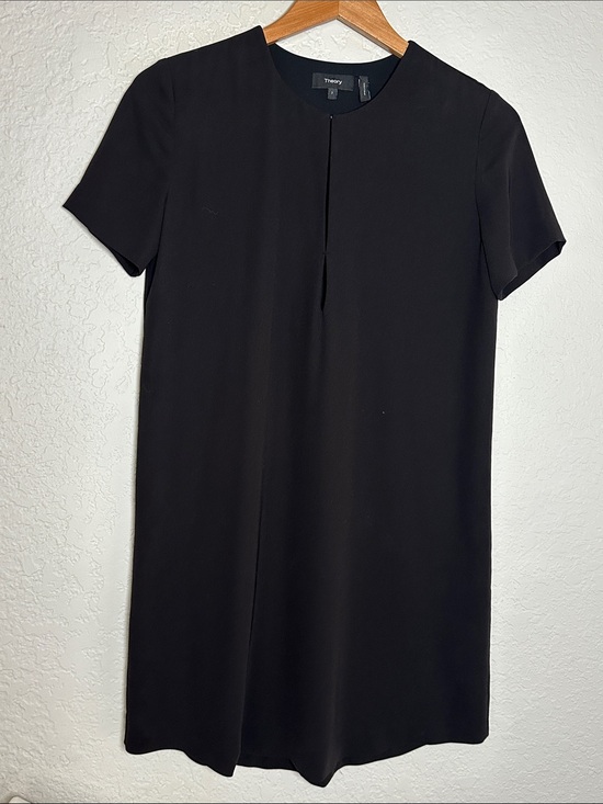 Theory Dresses & Skirts - Theory Black Mini Shift Dress Front Keyhole Short Sleeve Minimalist City Chic